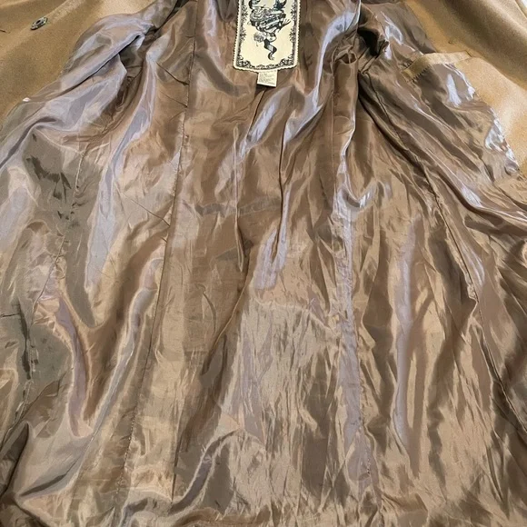 Wool Blend Tan Double-Breasted Coat - Picture 10 of 16